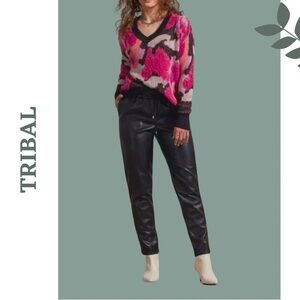 Tribal Vegan Leather Joggers Black Elastic Waist Size Extra Large